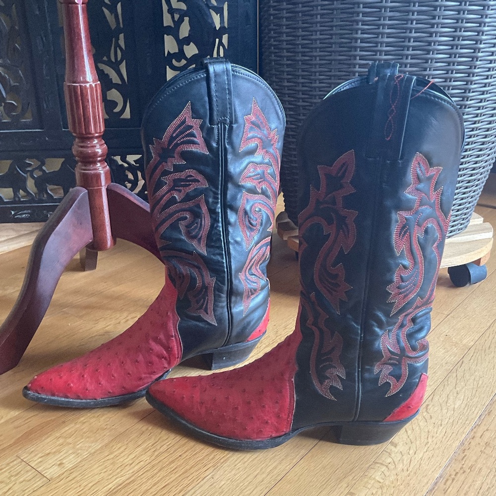 Tony Lama Tall Red Black Western Boots Women's 9